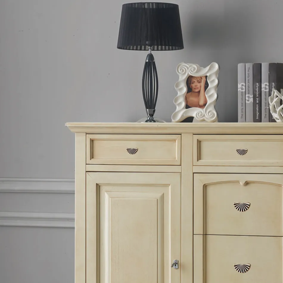 Klassisk skænk i Tanganica træ med 6 skuffer og 2 låger lavet i Italien - Bragi Viadurini