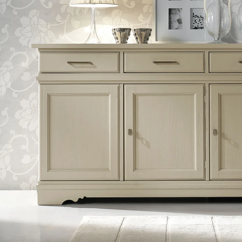 Skænk med 3 låger og 3 skuffer i patineret elfenben Fremstillet i Italien - Gleti Viadurini