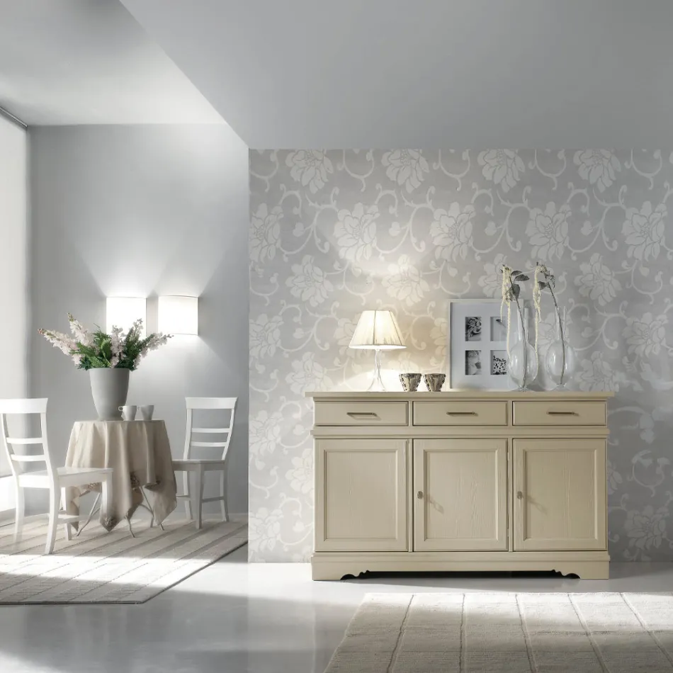 Skænk med 3 låger og 3 skuffer i patineret elfenben Fremstillet i Italien - Gleti Viadurini