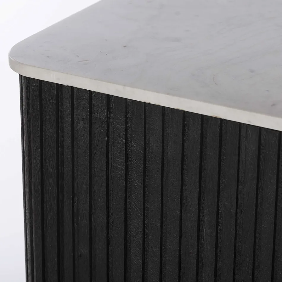 Skænk med marmorplade og struktur af mangotræ - Fisherman Viadurini