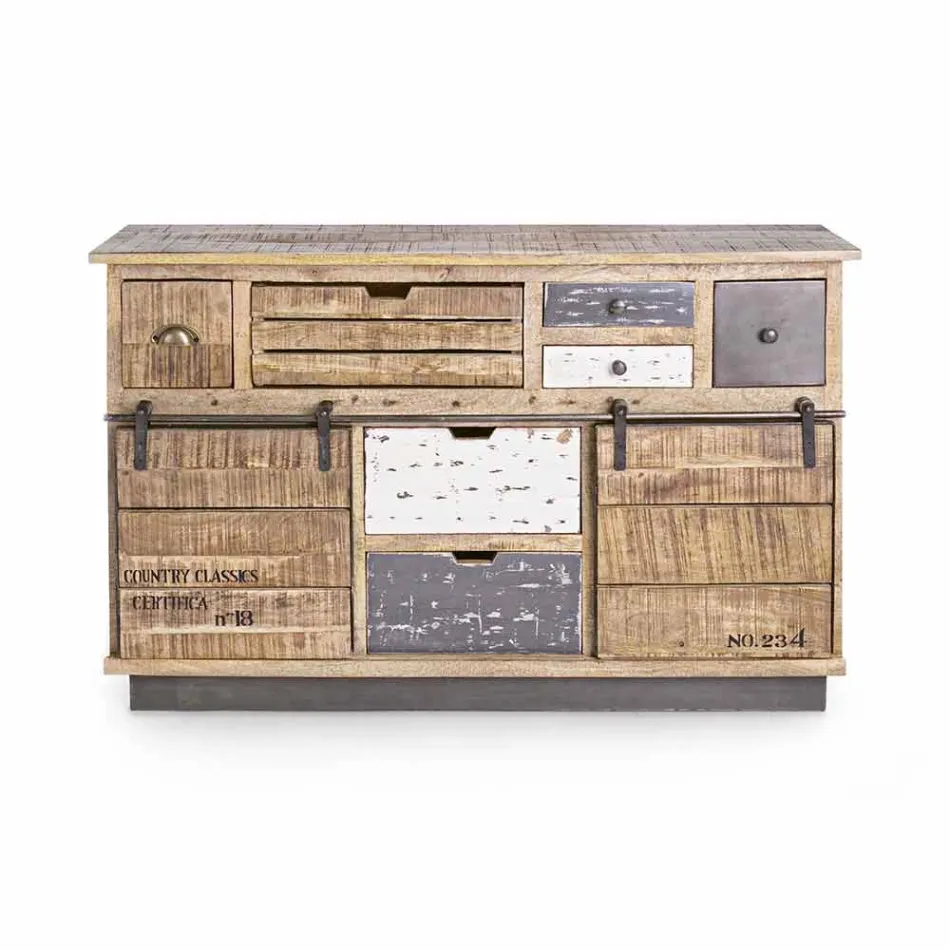 Skænk med struktur i mangotræ og stål i industriel stil - Vidia Viadurini