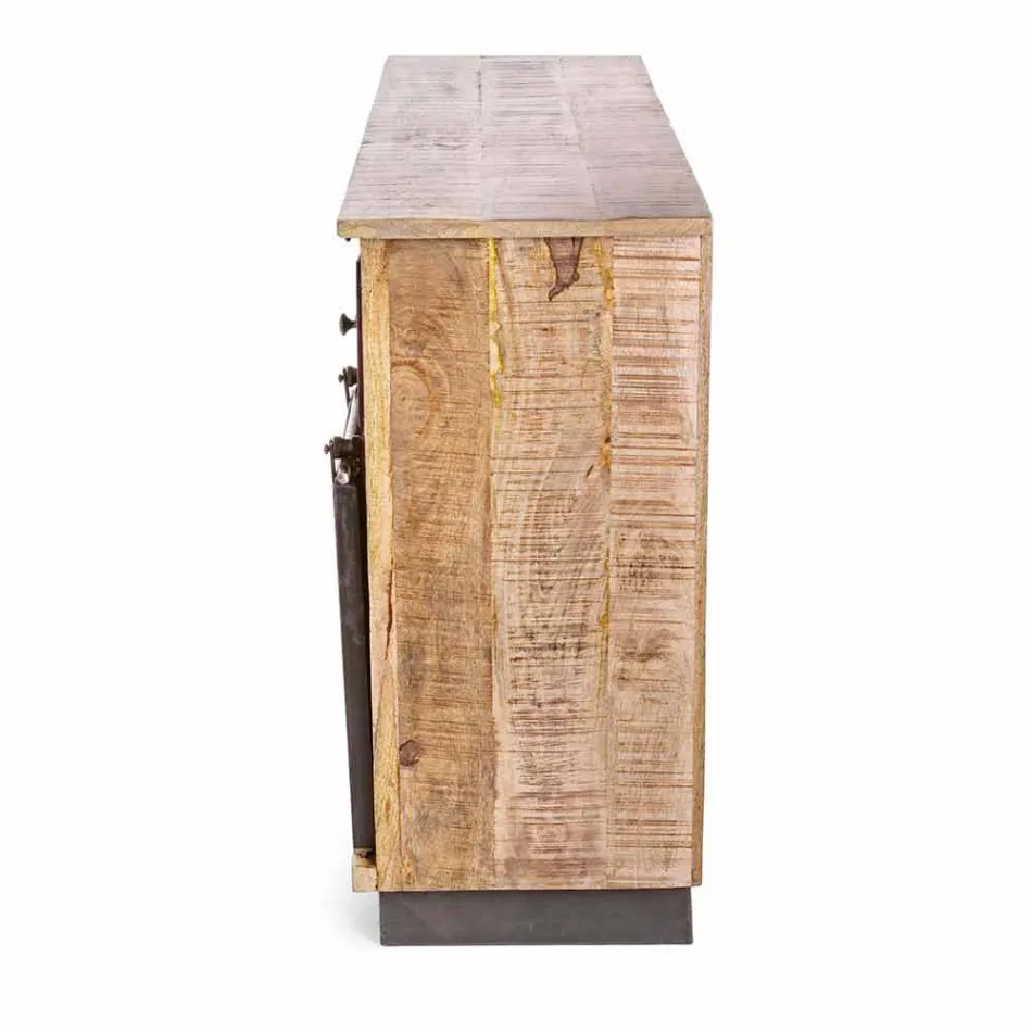 Skænk med struktur i mangotræ og stål i industriel stil - Vidia Viadurini