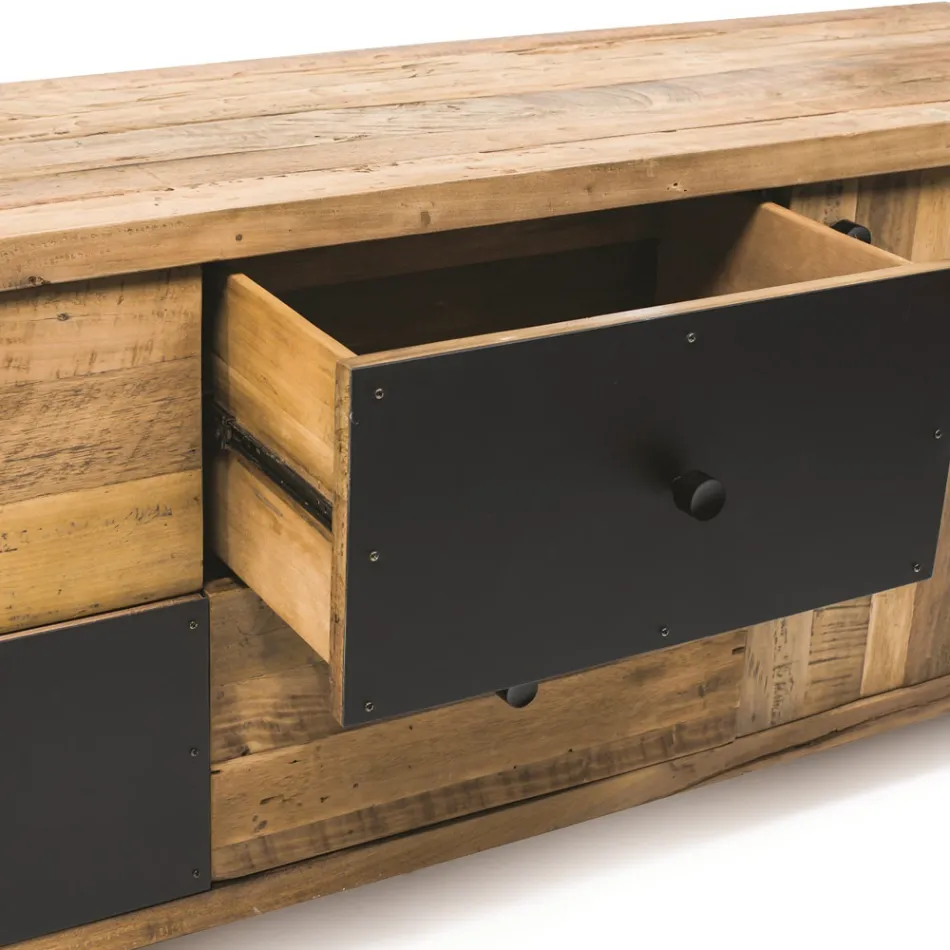 Indendørs skænk med én låge, 4 skuffer og metalfødder - skubbe Viadurini