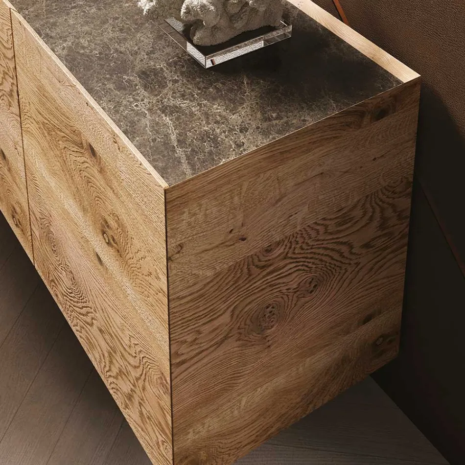 Træskænk med 3 døre med hærdet krystalbase lavet i Italien - Soraya Viadurini