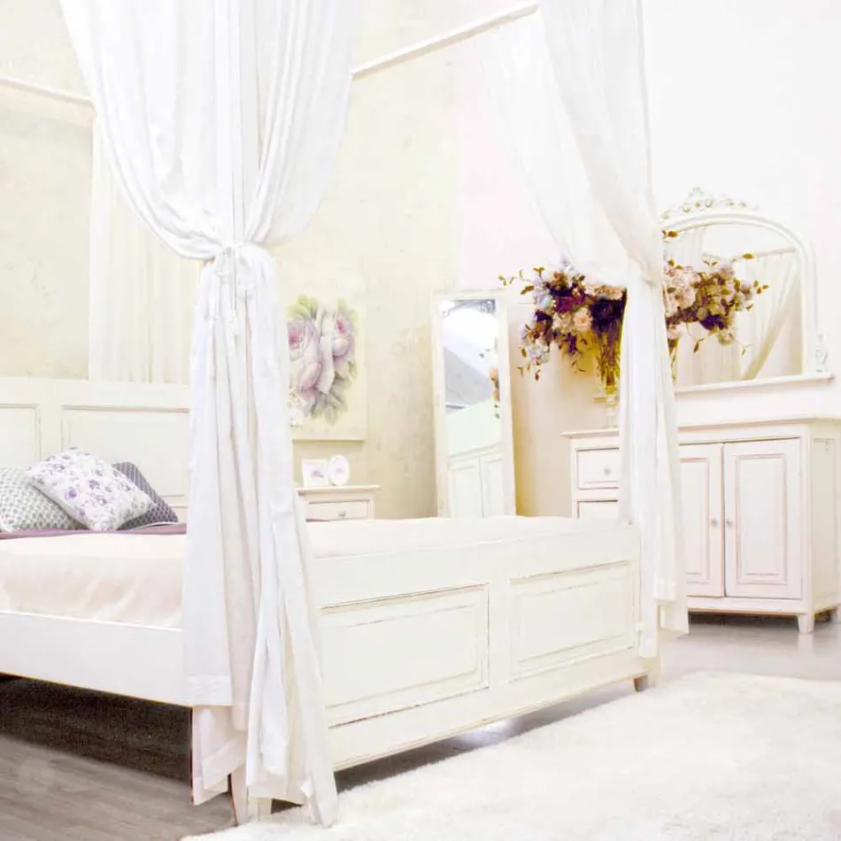 Skænk i rustik stil Hvidmalet massivt mangotræ - Renga Viadurini