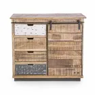 Skænk i træ og stål med dør og 4 skuffer Industriel stil - Renza Viadurini