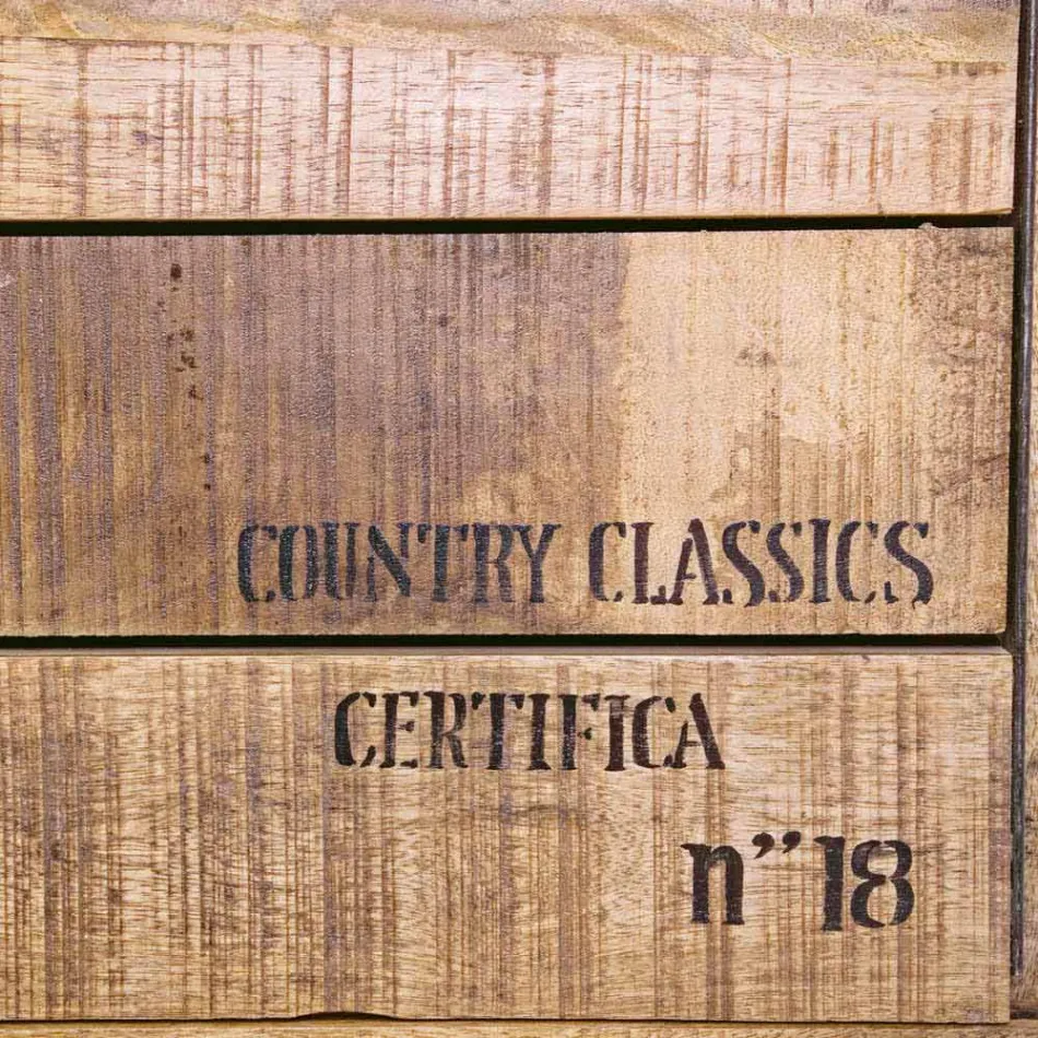 Skænk i træ og stål med dør og 4 skuffer Industriel stil - Renza Viadurini