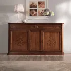 Skænk i patineret valnøddetræ med liljedekoration Made in Italy - Kirsebær Viadurini