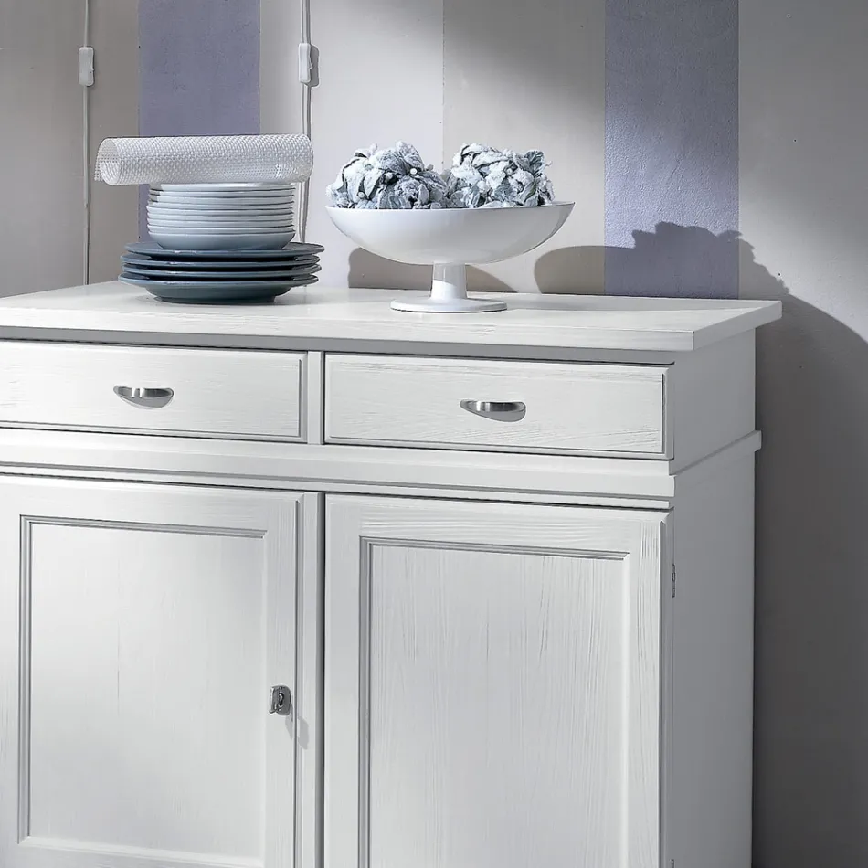 Skænk i hvidlakeret træ med 2 låger og 2 skuffer Fremstillet i Italien - Sogbo Viadurini