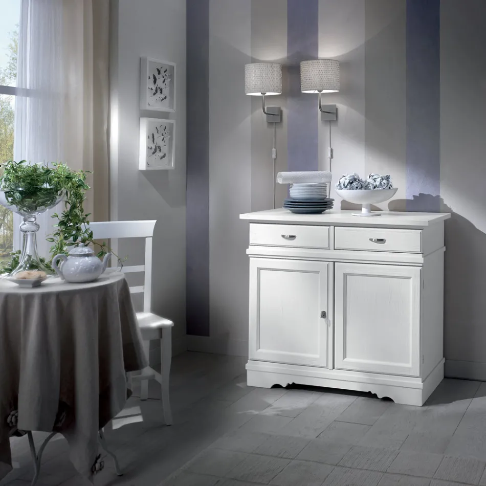 Skænk i hvidlakeret træ med 2 låger og 2 skuffer Fremstillet i Italien - Sogbo Viadurini