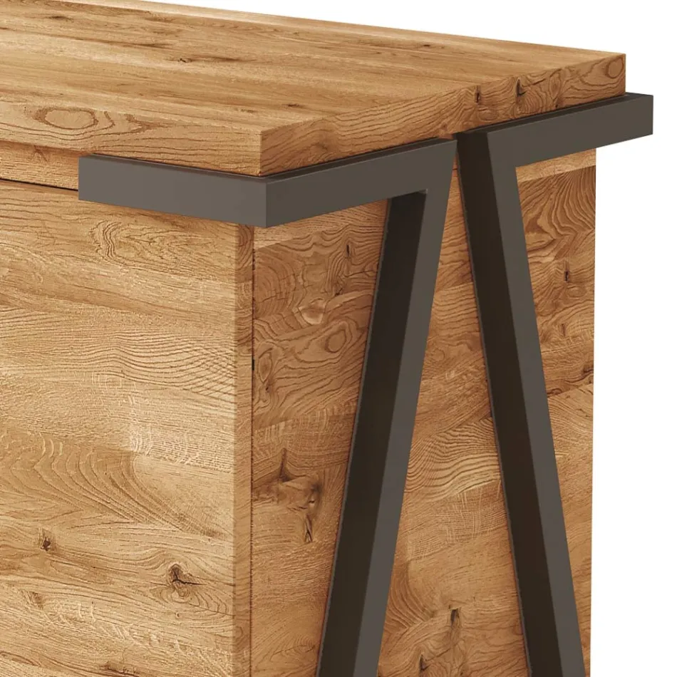 Skænk i egetræ og metal med 2 døre og åbent rum Lavet i Italien - Jennifer Viadurini