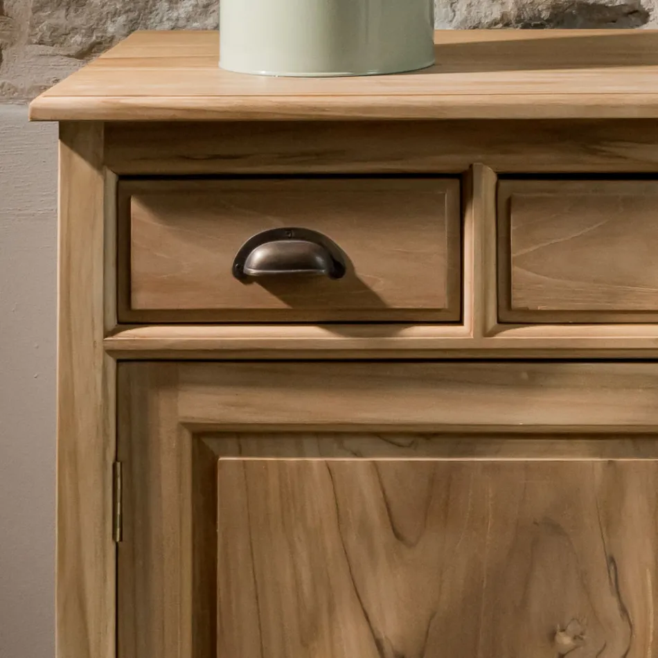 Massivt teaktræsskænk med 2 døre og 3 skuffer - Karate Viadurini