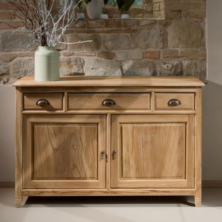 Massivt teaktræsskænk med 2 døre og 3 skuffer - Karate Viadurini