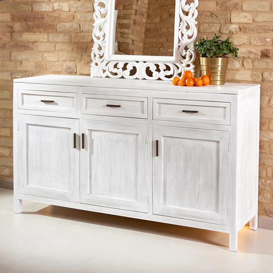 Massivt teaktræsskænk med 3 døre og 3 skuffer - Sumo Viadurini