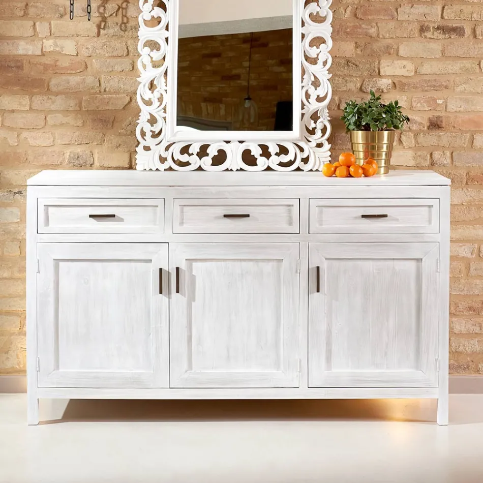 Massivt teaktræsskænk med 3 døre og 3 skuffer - Sumo Viadurini