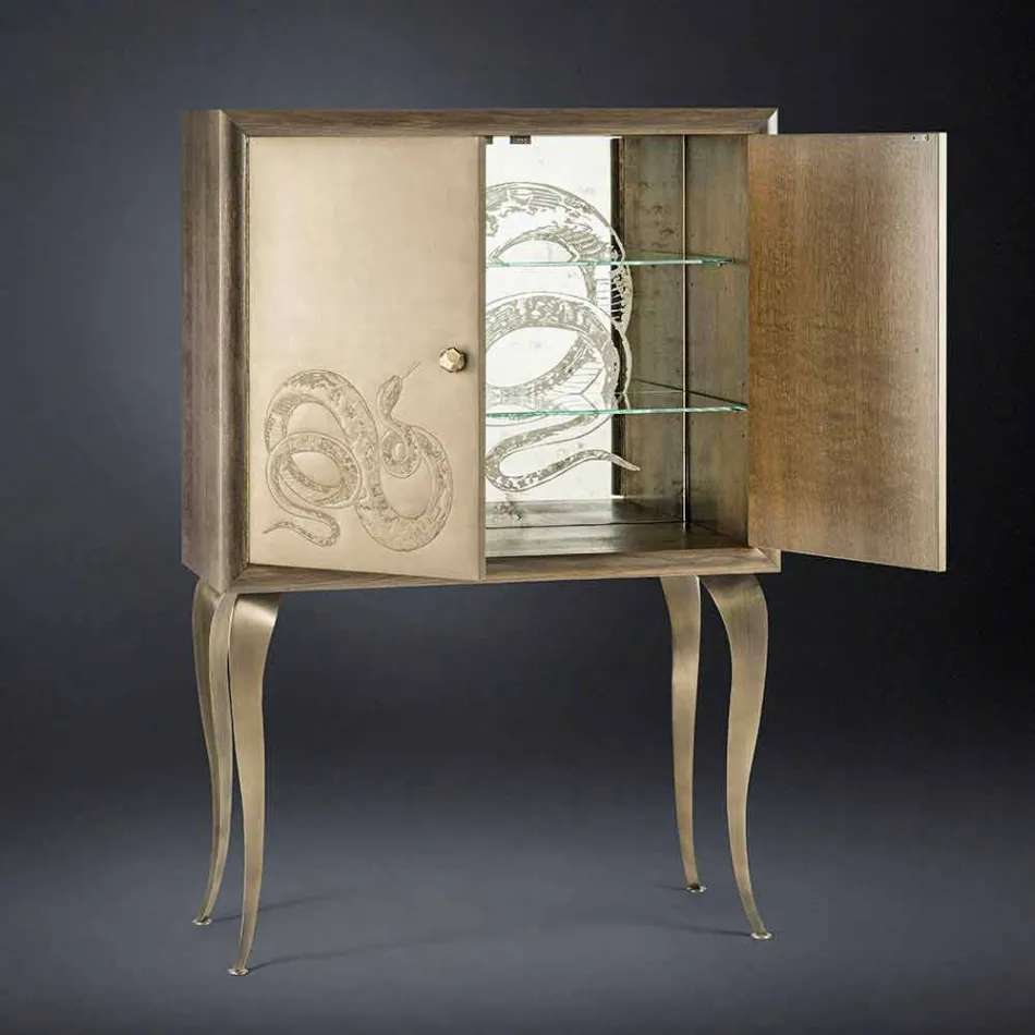 Moderne skænk med 2 massivt træ døre og anilin læder Joy Viadurini