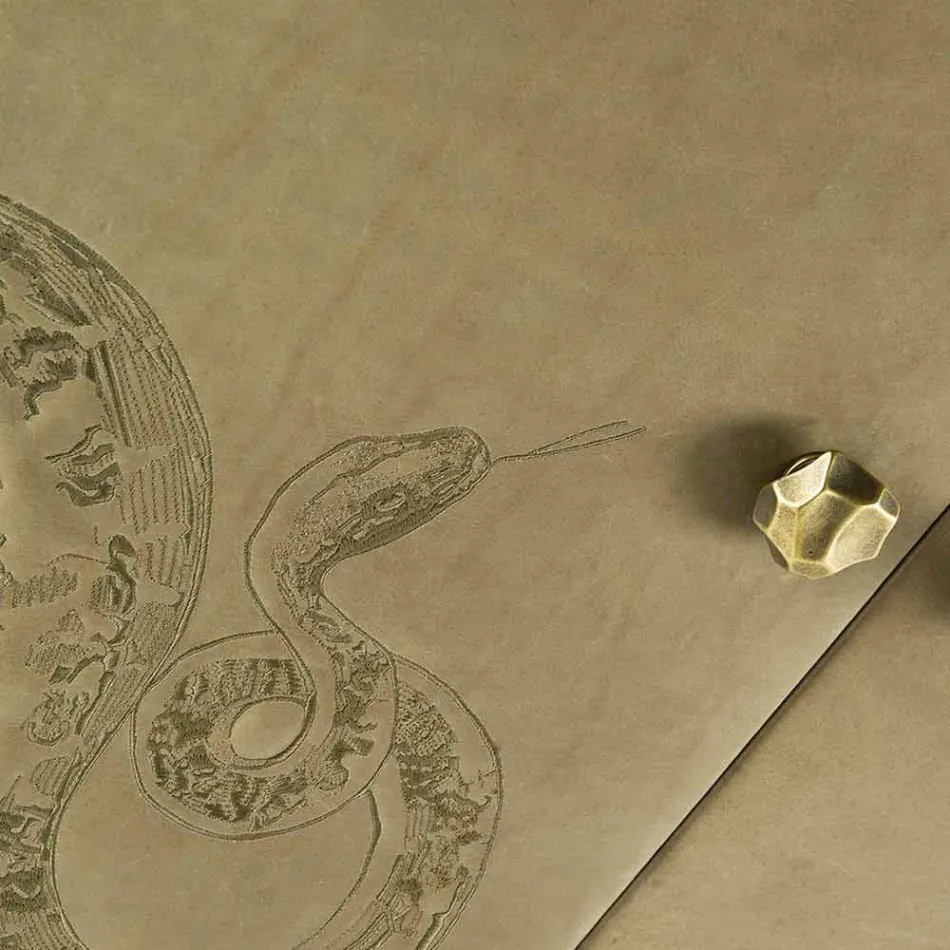 Moderne skænk med 2 massivt træ døre og anilin læder Joy Viadurini