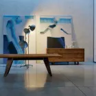 Moderne skænk med 3 døre naturlige valnød, L 215 x B 50 cm, Flora Viadurini