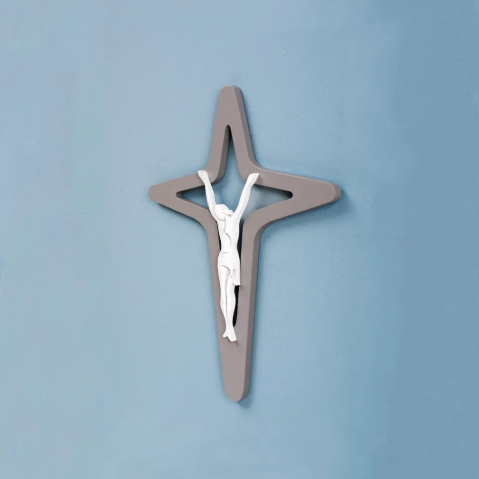 Hvid og grå Christo Crucifix Lasergraveret Made in Italy - Teresa Viadurini