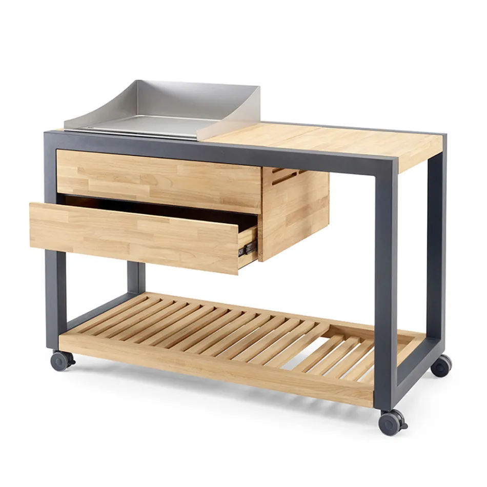 Udekøkken 140x65x93 cm lavet af massiv teak og aluminium - Convivial Viadurini