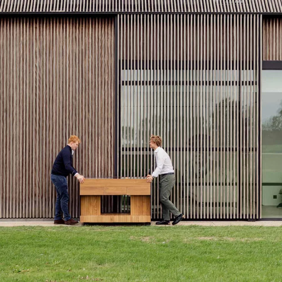 Udekøkken 141x70x93 cm lavet af massiv teaktræ og aluminium - Stilosa Viadurini