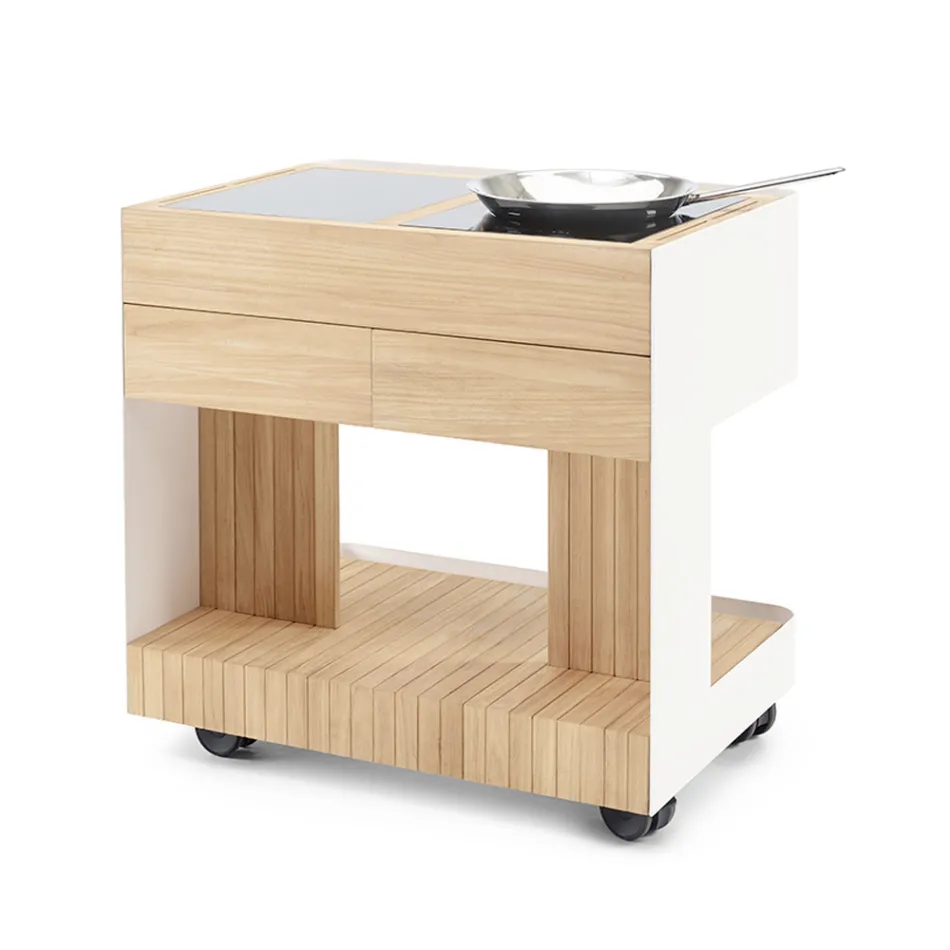 Udekøkken 96x70x93 cm lavet af massiv teak og aluminium - raffineret Viadurini