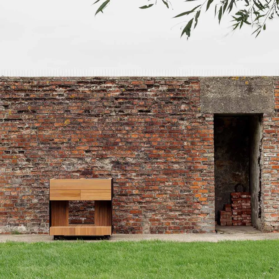 Udekøkken 96x70x93 cm lavet af massiv teak og aluminium - Raffineret Viadurini