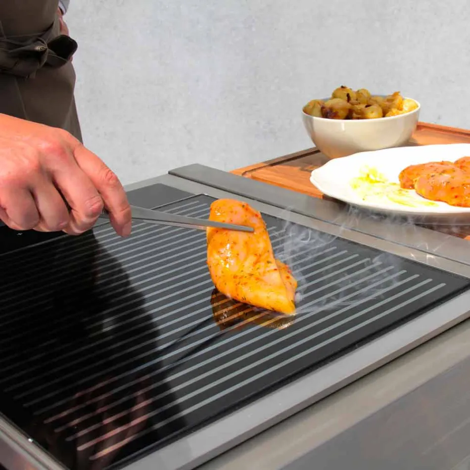 Moderne udendørs havekøkken på træ- og stålhjul - Buoncalliope Viadurini