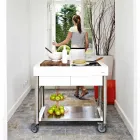 Moderne køkken på hjul til udendørs have i træ og stål - Calliope Viadurini