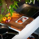 Moderne køkken på hjul til udendørs have i træ og stål - Calliope Viadurini