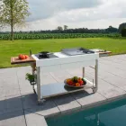 Moderne køkken på hjul til udendørs have i træ og stål - Calliope Viadurini