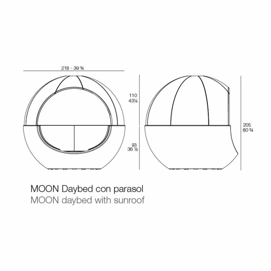 Luksus Round Design Garden Daybed med parasol - Ulm Moon fra Vondom Viadurini