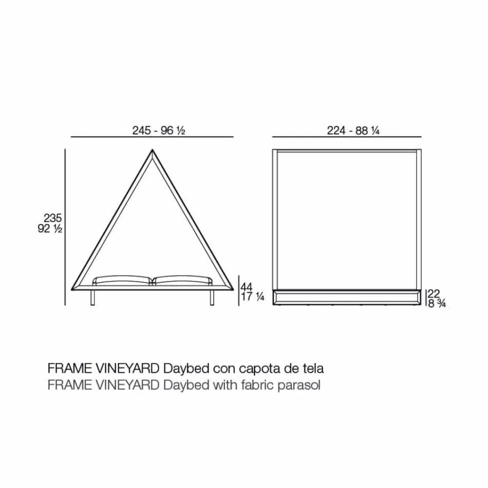 Udendørs dagseng i aluminium og luksuriøst designstof - Frame Vineyard fra Vondom Viadurini