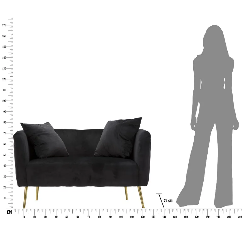 To-personers sofa i designer fløjl, træ og jern struktur - Renita Viadurini