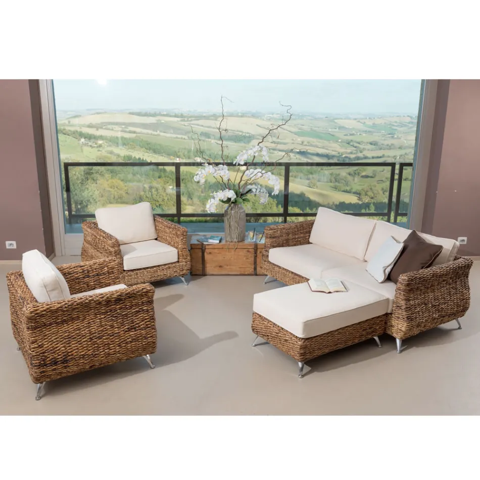 2 eller 3 personers udendørs sofa i banantræ med hynder - Legolas Viadurini