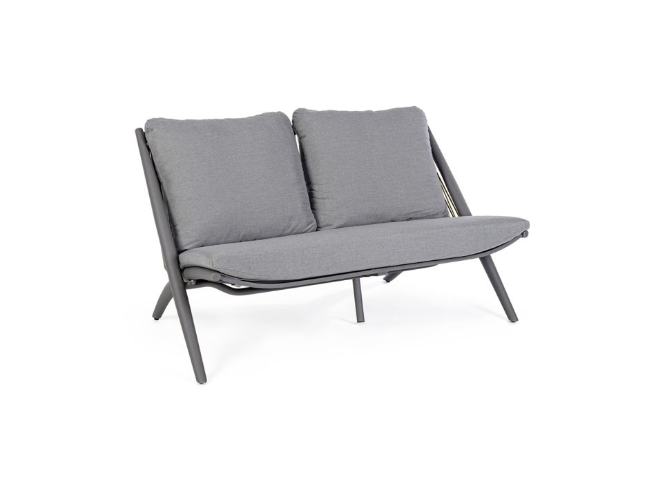 2-personers udendørs sofa i aluminium og reb med hynder, Homemotion - Gillian Viadurini