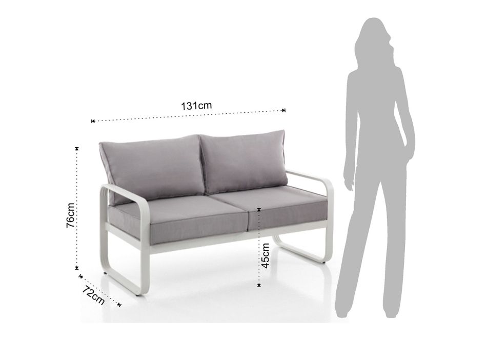 2-personers udendørs sofa i aluminium og hynder betrukket med polyester - Avoir Viadurini