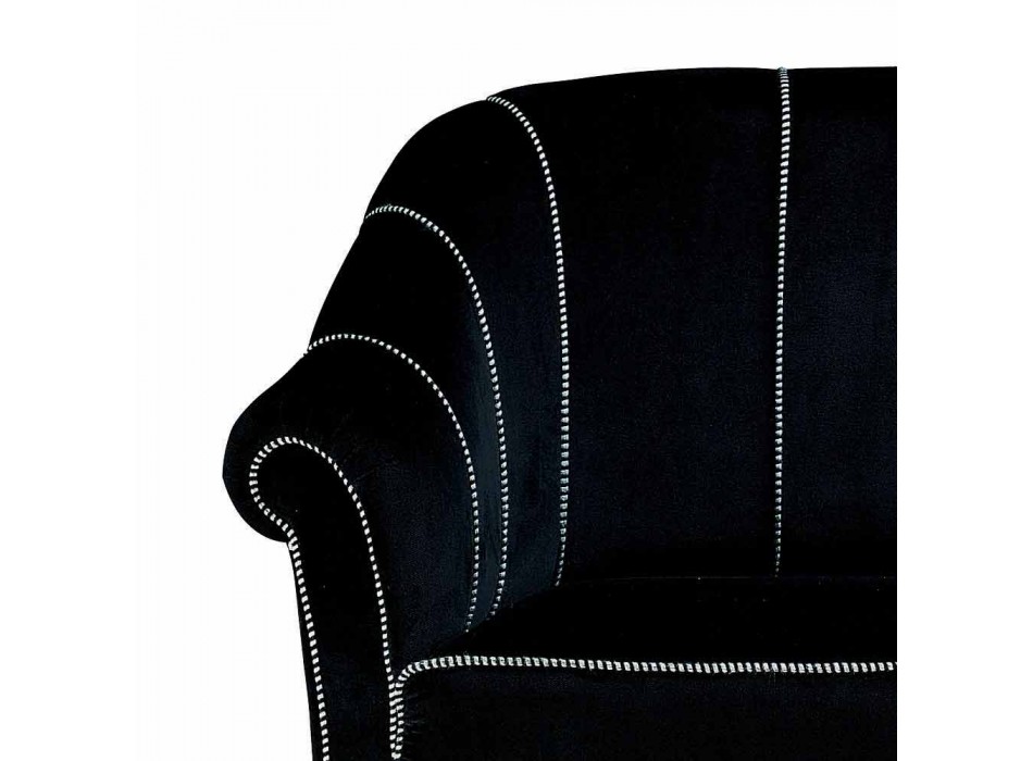 2 -personers sofa i sort fløjl med kontrastsyninger Fremstillet i Italien - Caster Viadurini