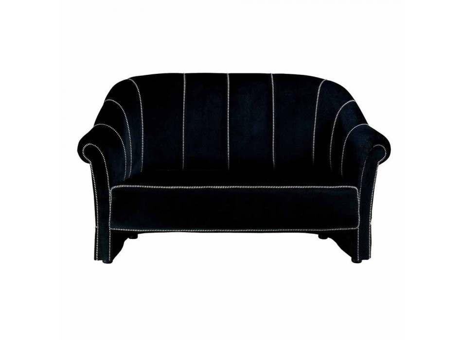 2 -personers sofa i sort fløjl med kontrastsyninger Fremstillet i Italien - Caster Viadurini