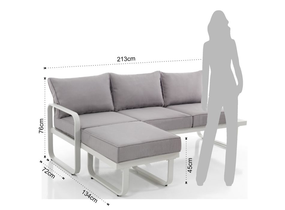 3 pers. sofa med aluminiums havepuf og grå hynder - Avoir Viadurini