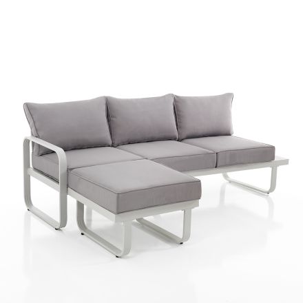 3-personers sofa med aluminiums havepuf og grå hynder - Avoir Viadurini