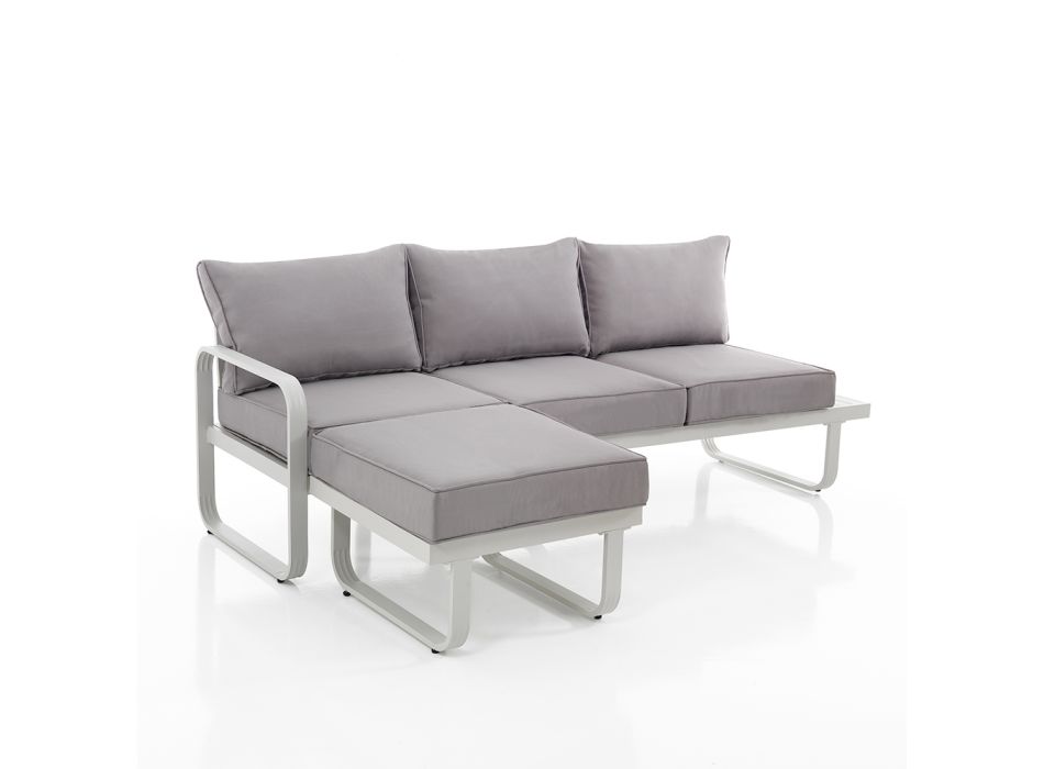 3-personers sofa med aluminiums havepuf og grå hynder - Avoir Viadurini