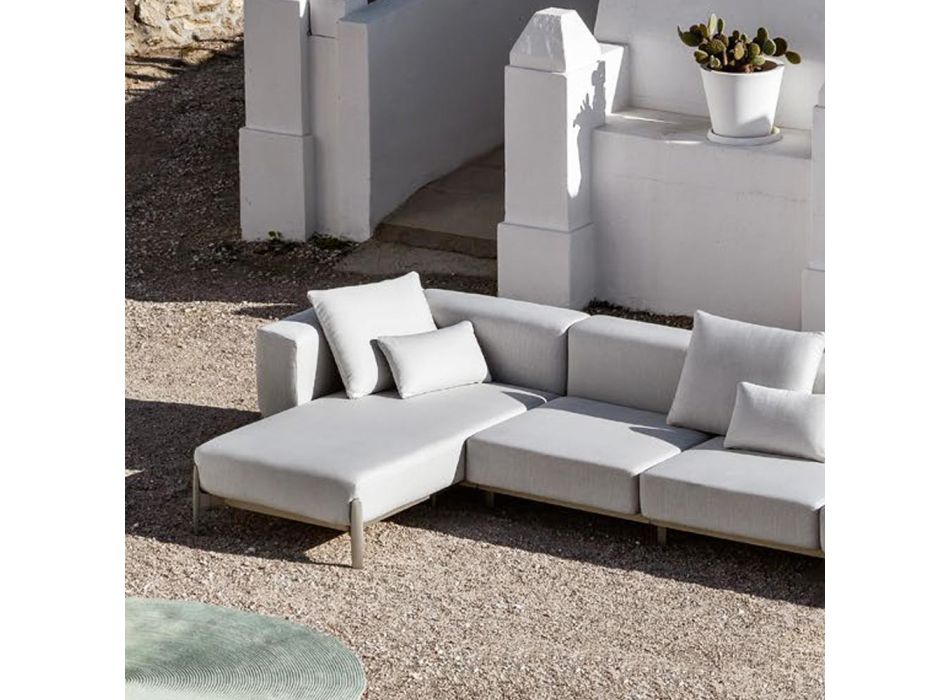 3-personers udendørs sofa i aluminium med puf og chaiselong - Filomena Viadurini