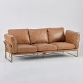 3 personers stue sofa i Cognac farve ægte læder og metal base - cedertræ