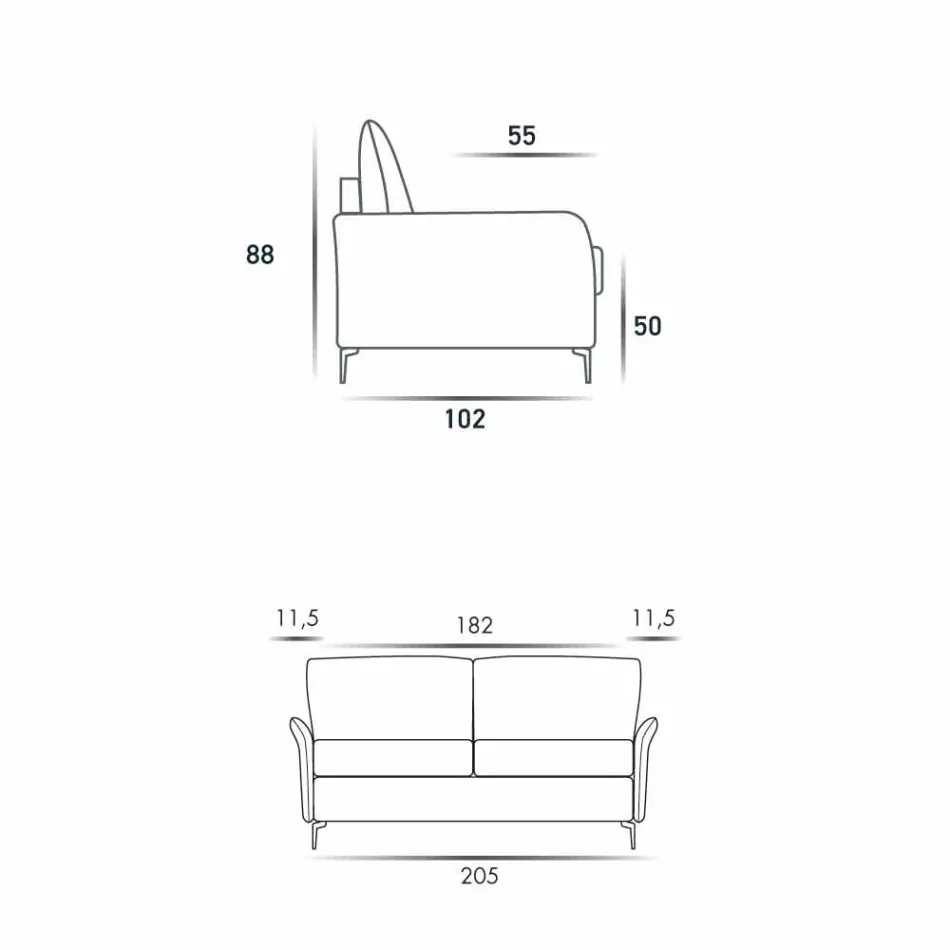 3-pers. Maxisofa L205 cm moderne design i øko-læder / Erica stof Viadurini