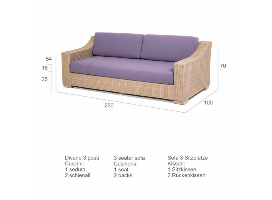 3 personers sofa Udendørs polyethylen og Joe Tempotest Viadurini