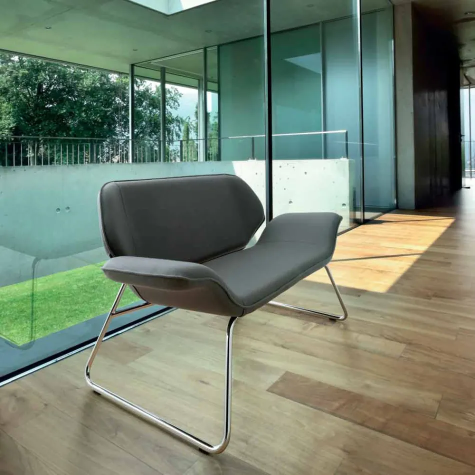 Sofa i forkromet stål og ægte koskind Cesare Viadurini