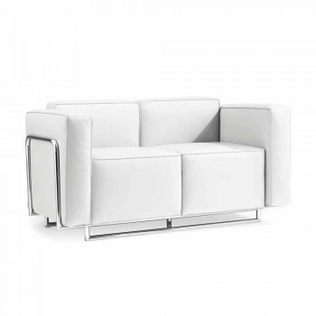 Moderne to-pers. Sofa i hvidt øko-læder og Bugola krom dele