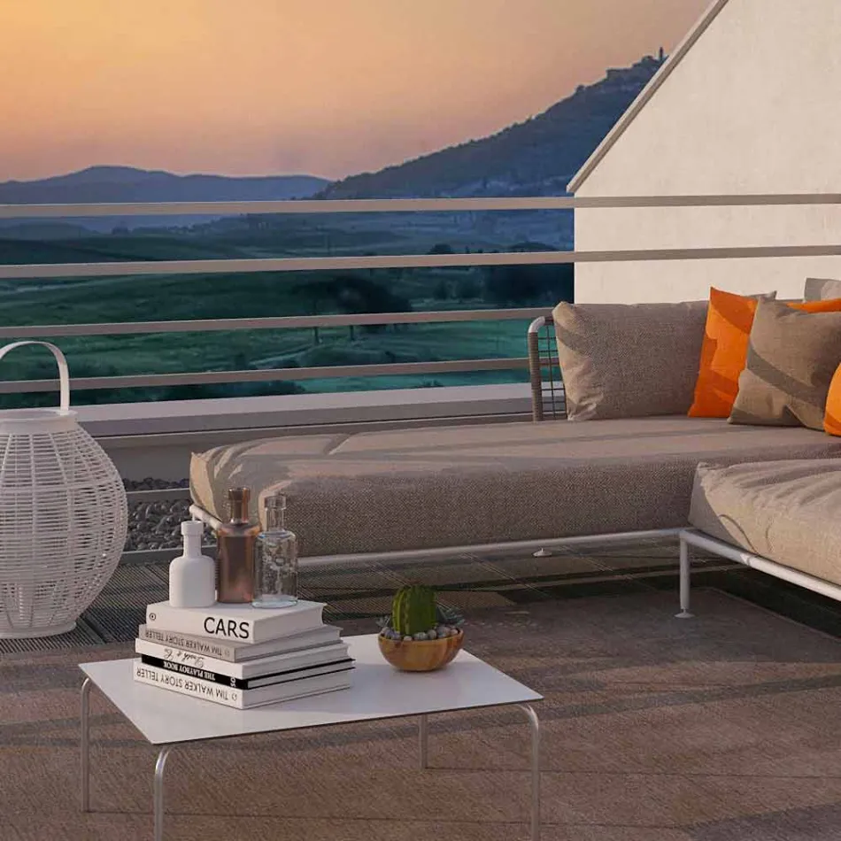 Udendørs hjørnesofa i moderne design i grå eller hvidt stof - Ontario3 Viadurini