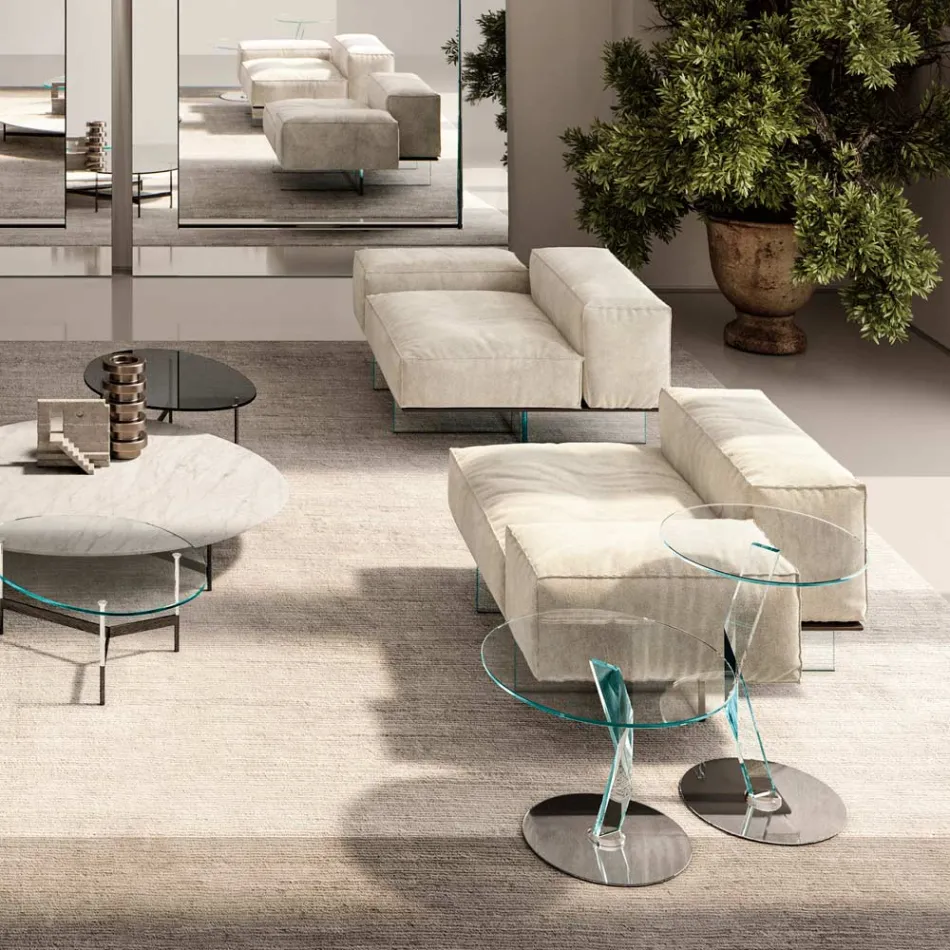 Højre hjørnesofa med fod i ekstra klart glas lavet i Italien - Rory Viadurini